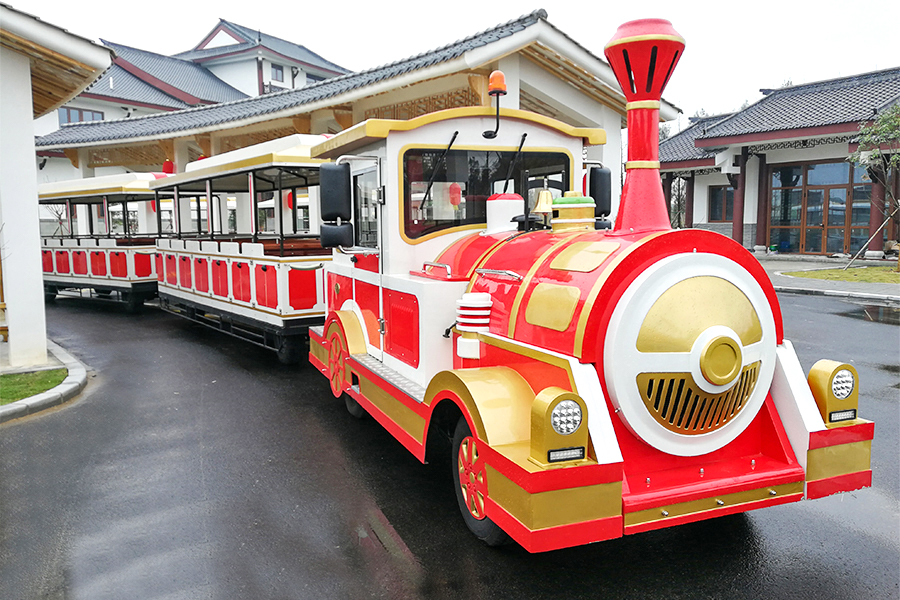 Carruagem semi-fechada 28 elegante grande trem de turismo sem trilhos