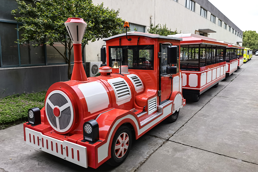 Trem de turismo clássico grande sem trilhos de 24 lugares carruagem semi-fechada