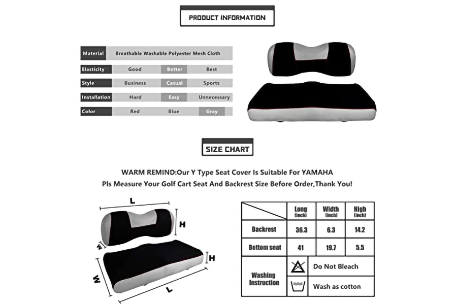 Capas para assento de carrinho de golfe Ytype cinza e preto